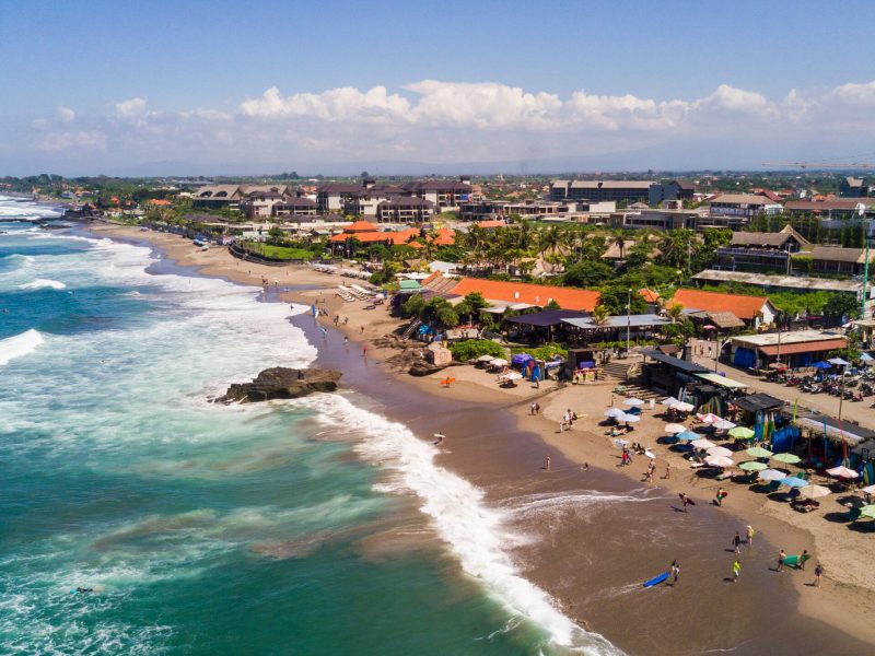 Aerial panorama of the beach of Canggu beach , Bali, Indonesia